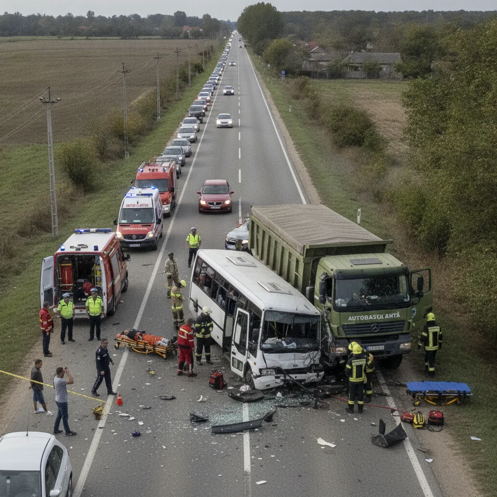 Accident grav pe DN7, la Buftea: doi morți și 14 răniți