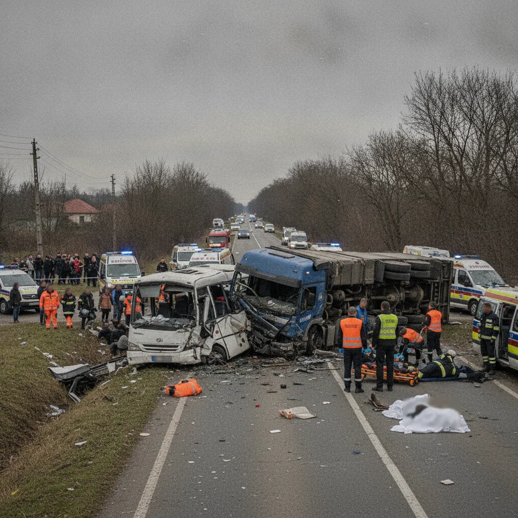 Accident grav pe DN7, lângă Buftea: doi morți și 14 răniți