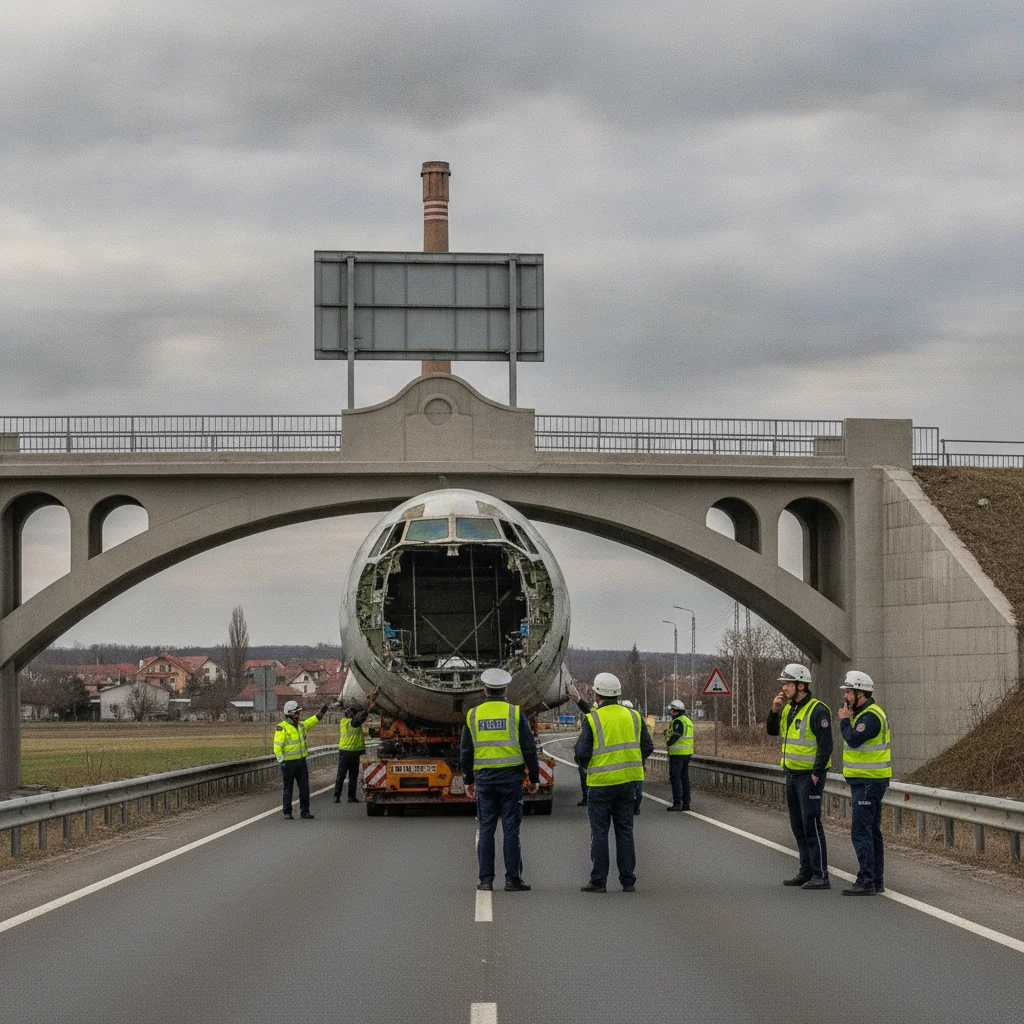 Avion de pasageri blocat sub un pod feroviar pe DN1, lângă Balotești