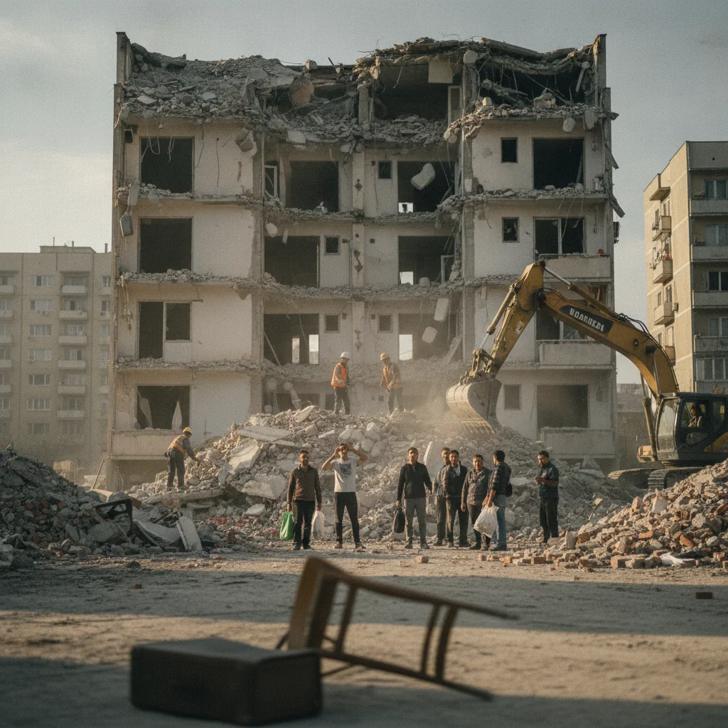 Demolare controlată la blocul din Rahova: etajele 6, 7 și 8 sunt puse la pământ