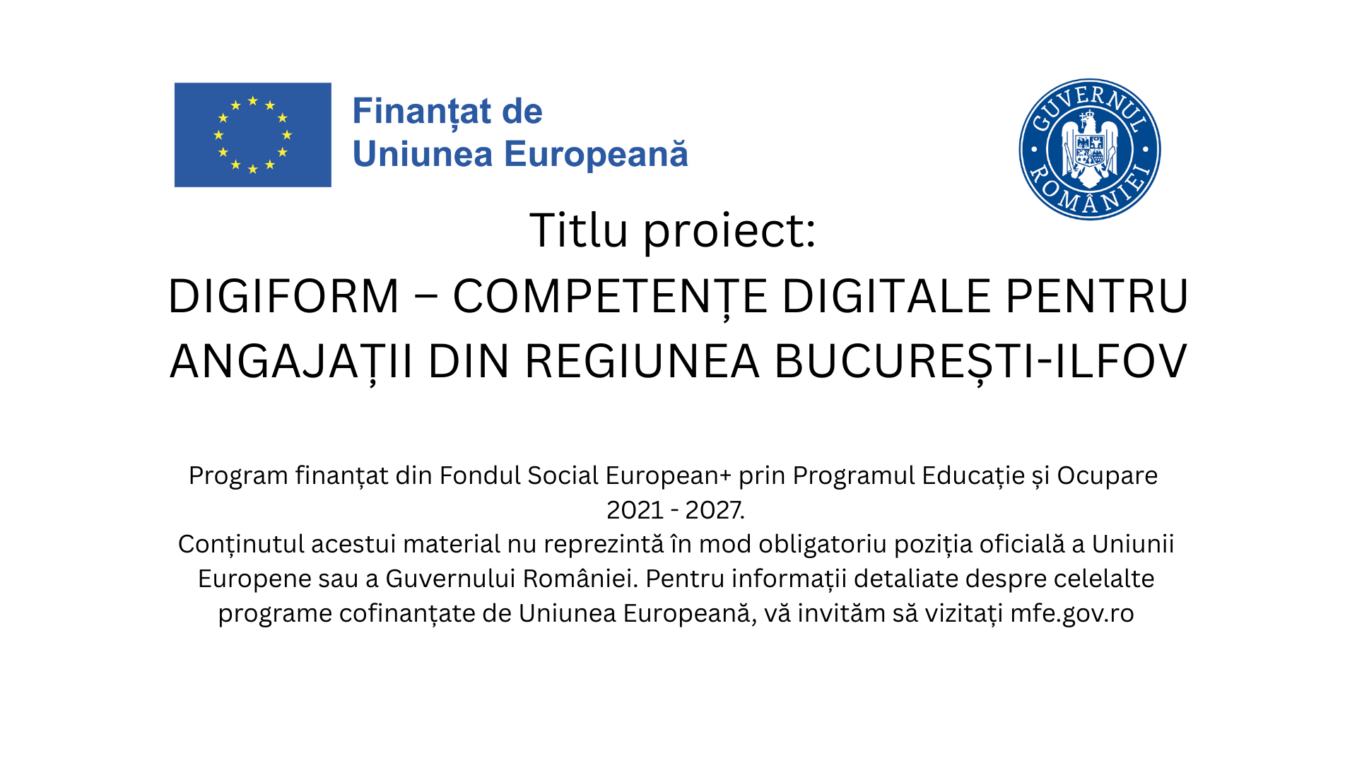 DIGIFORM - Competențe digitale pentru angajații din regiunea București-Ilfov