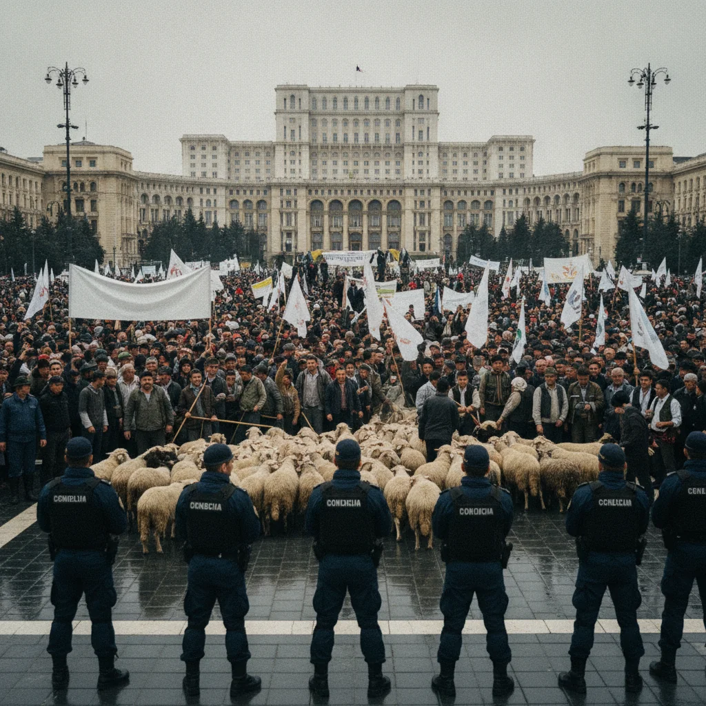 Protest neautorizat al fermierilor în Piața Victoriei din București