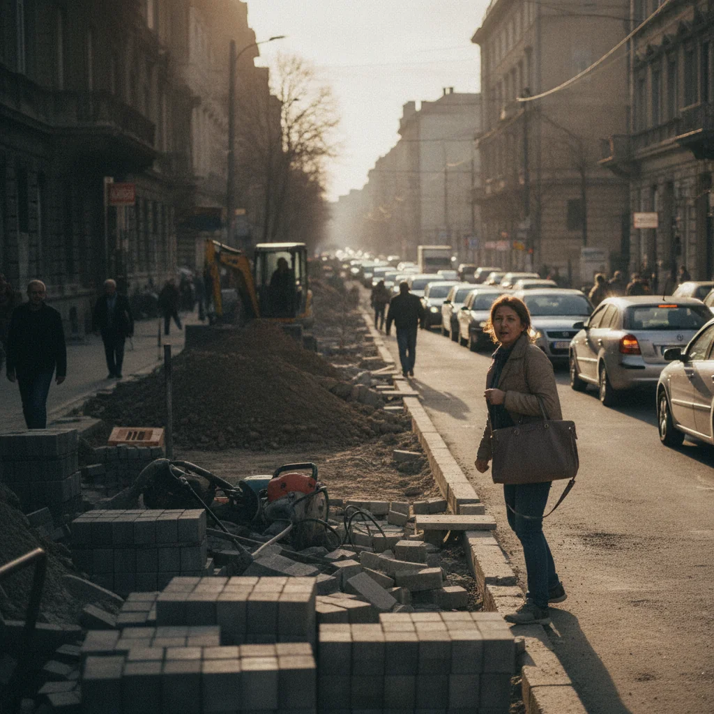Trotuarele de pe Calea Dorobanți, blocate de lucrări. Pietonii sunt nevoiți să meargă pe carosabil